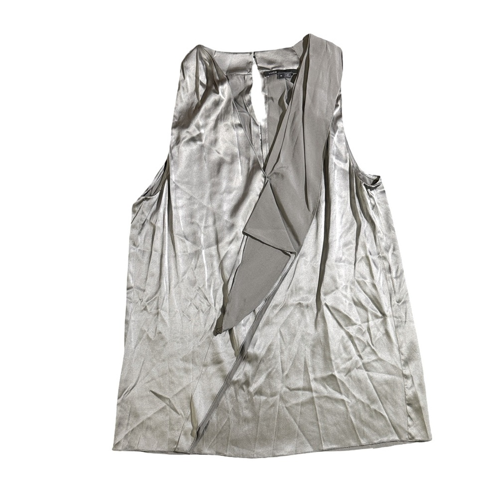 Vince womens M Medium silver solid silk blend lightweight blouse EUC